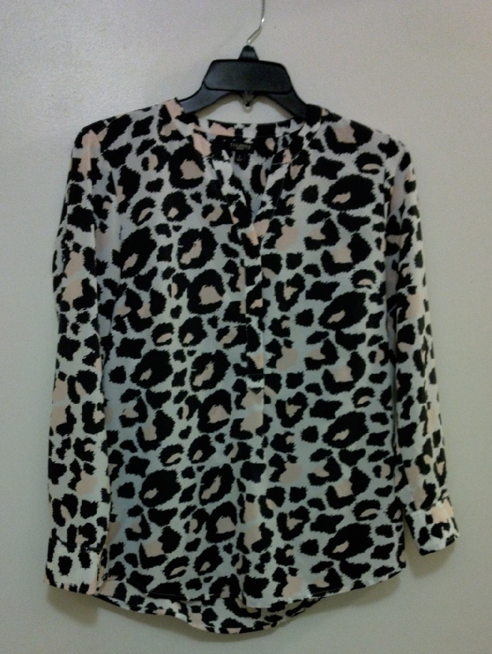 Talbots Leopard Print Button-Front Blouse in Black and Cream Small